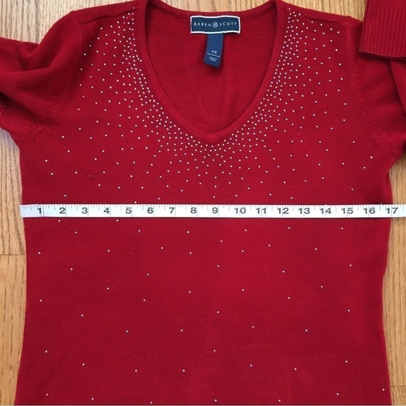 Karen Scott luxsoft Pull Over V-neck Red Sweater - Picture 4 of 16